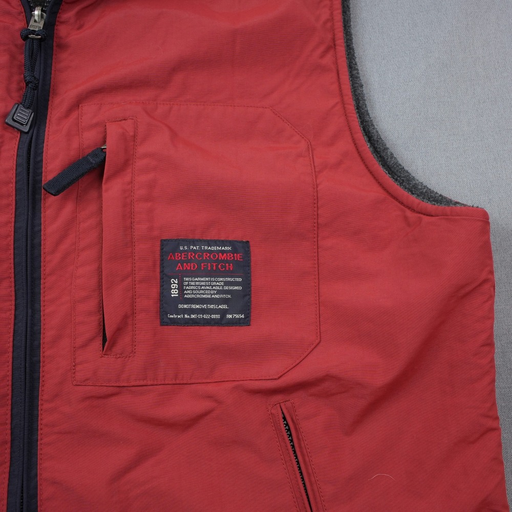 Vintage Abercrombie & Fitch Men M Vest Full Zip Reversible Red Gray Fleece - Picture 8 of 13
